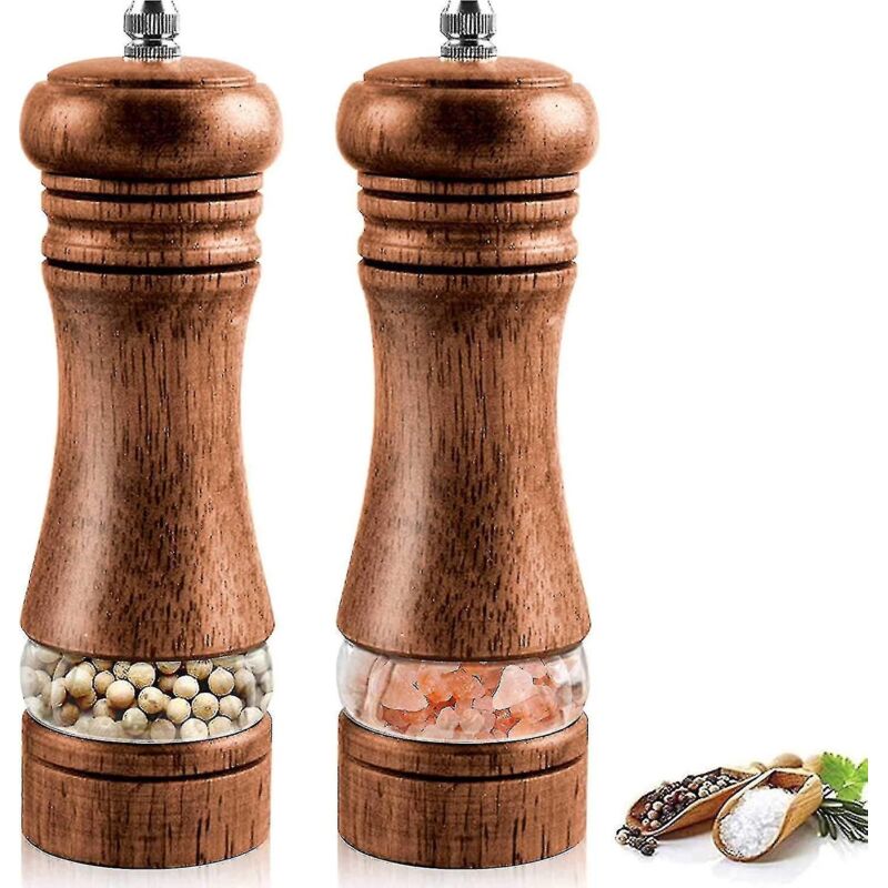 Set Aus 2 Verstellbaren Salz- Und Pfeffermühlen Aus Holz