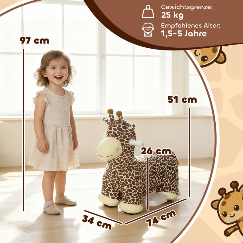 Elektrische Schaukelgiraffe Mit Musik, Reitspielzeug Mit Pedalen Für Kinder Von 1-5 Jahren, Weicher Und Waschbarer Plüsch, Leiser Motor
