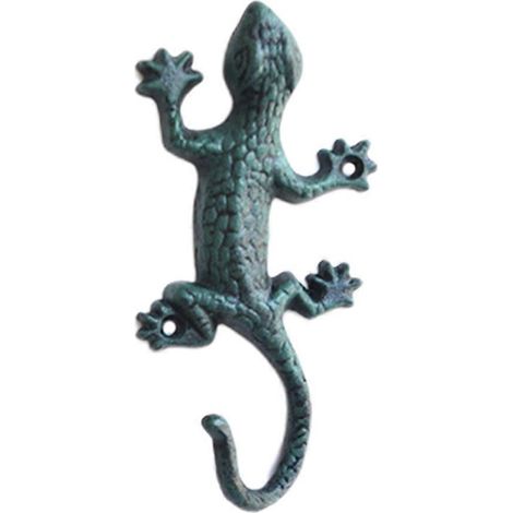 Dekorativer Wandhaken Aus Schmiedeeisen Mit Gecko-motiv (1 Stück), Inklusive 2 Schrauben Und 2 Dübeln, Für Zuhause, Geschäft Oder Garten. – 179 Cm – Grün