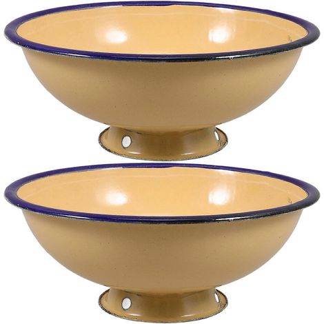 Set Aus 2 Vintage-emailleschüsseln Mit Großem Fassungsvermögen, Ideal Für Speisen, Als Tiefe Schüsseln Oder Salatschüsseln. – 16,00 X 16,00 X 6,50 Cm – Gelb