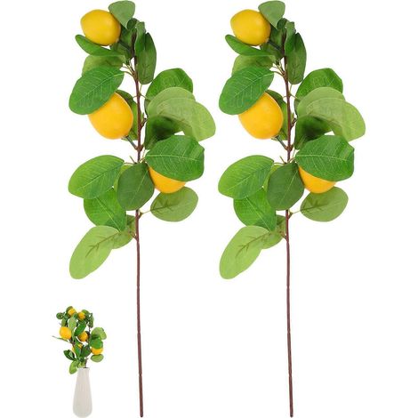 Set Mit 2 Künstlichen Zitronenstäbchen Zur Vasendekoration – 10 X 10 X 48,5 Cm – Gelb