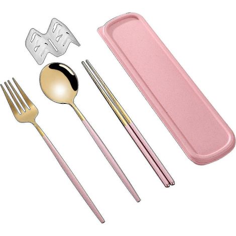 Kaesi Kb-3-teiliges, Staubdichtes Edelstahl-besteckset Im Koreanischen Stil In Rosagold (essstäbchen, Gabel, Löffel) Für Den Täglichen Gebrauch