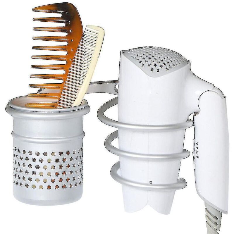 Wandmontierter Haartrocknerhalter, Haartrockner-organizer, Spiralförmiger Haarstyling-ständer Mit Integriertem Becher, Ideales Ablagefach, Aus Silbernem Aluminium.