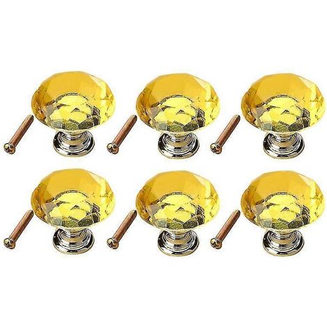 Set Mit 6 Ultraleichten 40-mm-schubladengriffen Aus K9-kristallglas Und Zinklegierung Für Möbel – Gelb
