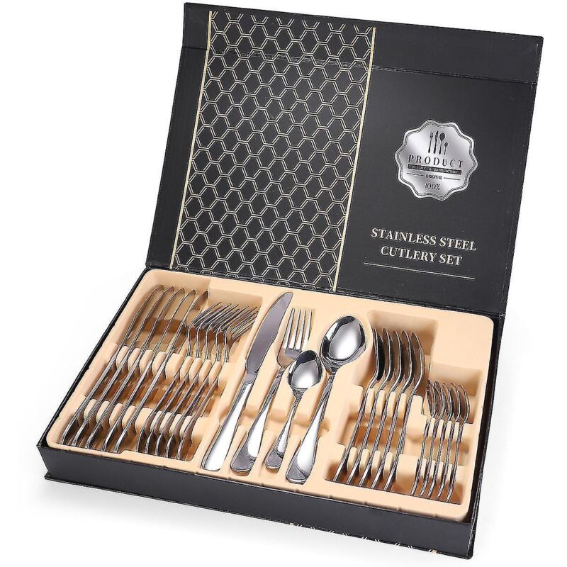 24-teiliges Besteckset Aus Silberfarbenem Edelstahl