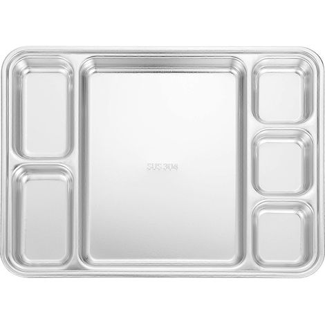 Unterteilter Edelstahlteller Für Den Hausgebrauch, Obstteller, Frühstücksteller – 28 X 21 X 2 Cm – Silber