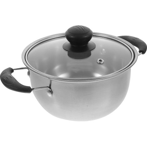 Multifunktionaler Edelstahl-kochtopf Mit Glasdeckel – 16 X 16 Cm – Silber