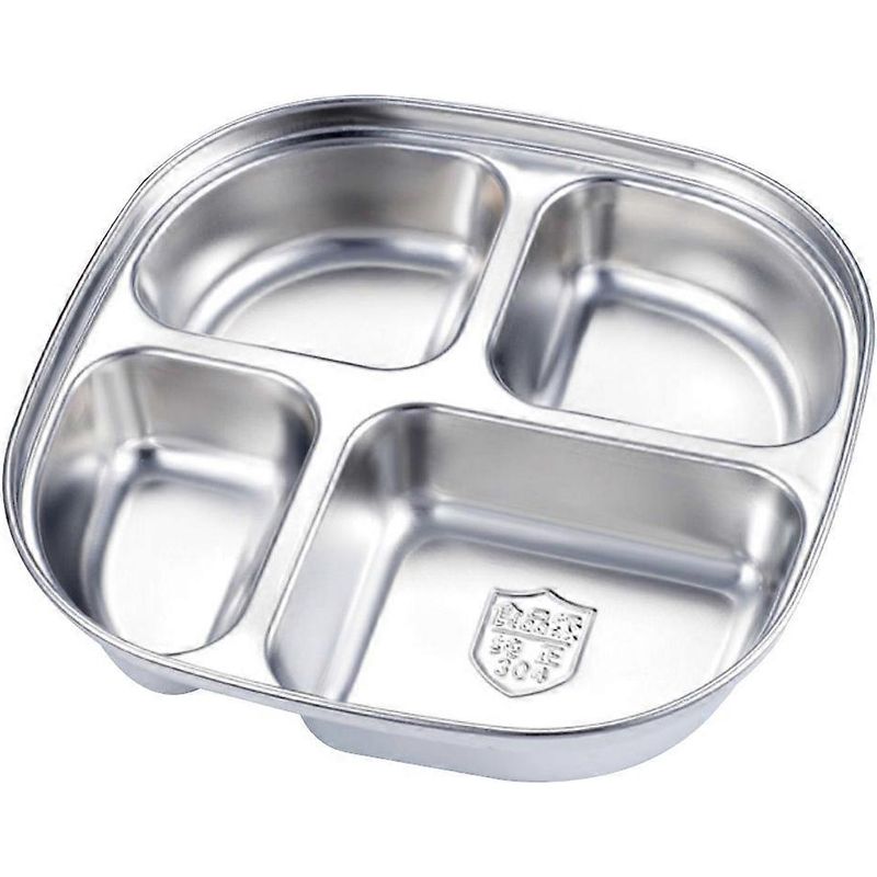 Unterteilter Edelstahlteller Für Schüler, Mehrkammer-lebensmittelaufbewahrungsteller – 19,50 X 19,50 X 4,50 Cm – Silber