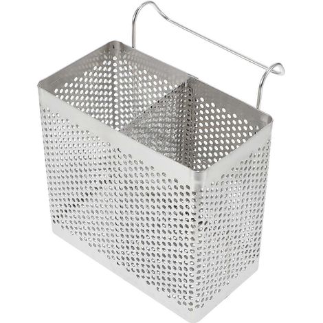 Rechteckiger Essstäbchenhalter Aus Edelstahl, Hängender Bestecktrockenkorb, Geschirrabtropfgestell Mit Haken, Küchenutensil (doppelfach)