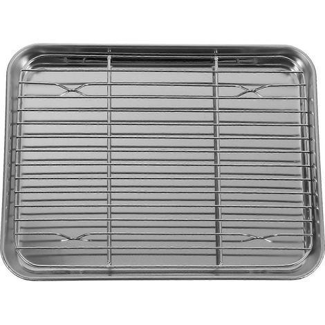 Set Mit 2 Rechteckigen Edelstahl-backblechen Mit Herausnehmbarem Kühlgitter – 26 X 20 X 2,5 Cm