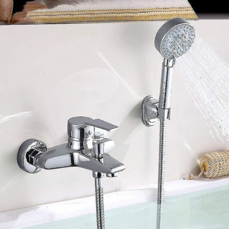 Badarmatur Mit Handbrause, Verchromter Wasserfall-duschmischer Mit Halterung Und Schlauch, 150 Cm Lange Wandarmatur Für Badezimmer