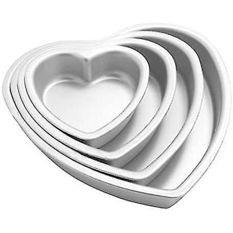 Set Mit 4 Herzförmigen Aluminium-kuchenformen – 12,5 Cm, 15 Cm, 20 Cm Und 25 Cm (silber)