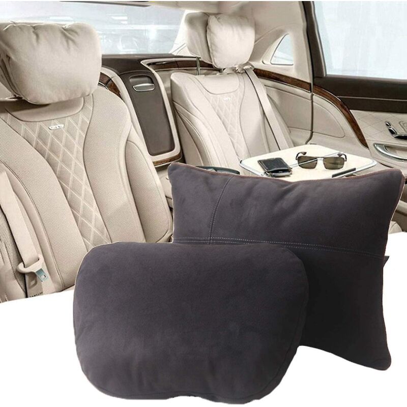 Set Aus Kopfstützen- Und Lendenkissen, Maybach S-klasse Design, Ultraweiches Auto-kopfstützenkissen, Lendenwirbelstütze, Wildlederbezug.