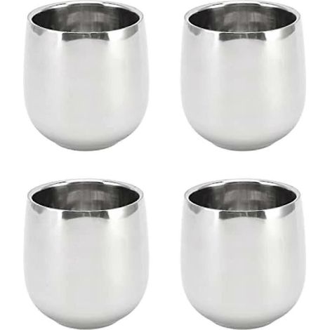 Set Mit 4 Edelstahl-kaffeebechern, 200 Ml, Doppelwandig Isoliert, Hitzebeständig, Geschwungene Form, Für Den Heimgebrauch