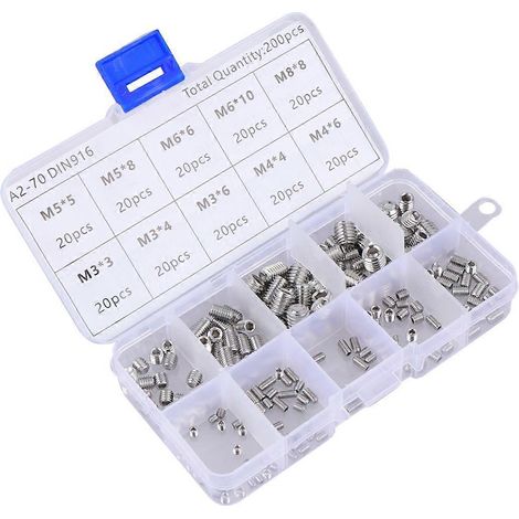Set Mit 200 Innensechskantschrauben, Metrisches Gewinde M3–m8, Edelstahl 304 (silber) – 12,8 X 6,5 Cm – Silber