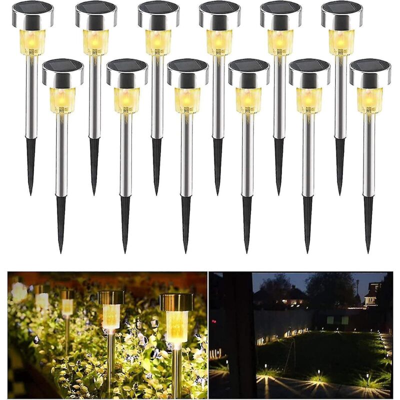 Xndryan 12er-packung Solar-gartenwegleuchten Für Den Außenbereich, Wasserdichte Edelstahl-landschaftsbeleuchtung Für Terrasse, Hof Usw.