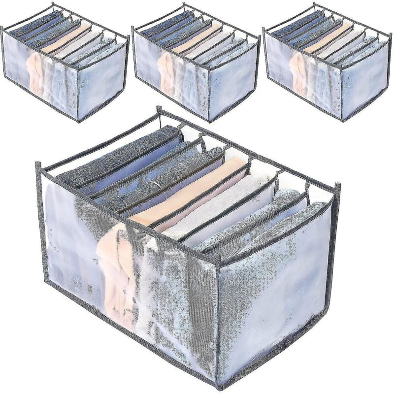 Set Mit 4 Kleiderschrank-organizern, 7 Fächer, Aufbewahrungskörbe, Kleideraufbewahrungsboxen, Waschbar Und Faltbar