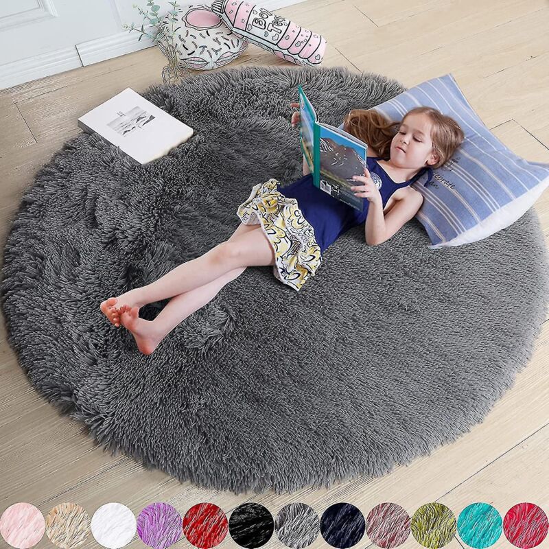 Runder, Puderrosa Teppich, Ideal Fürs Schlafzimmer, Weicher Runder Teppich 120 X 120 Cm, Ideal Für Kinder, Grau.