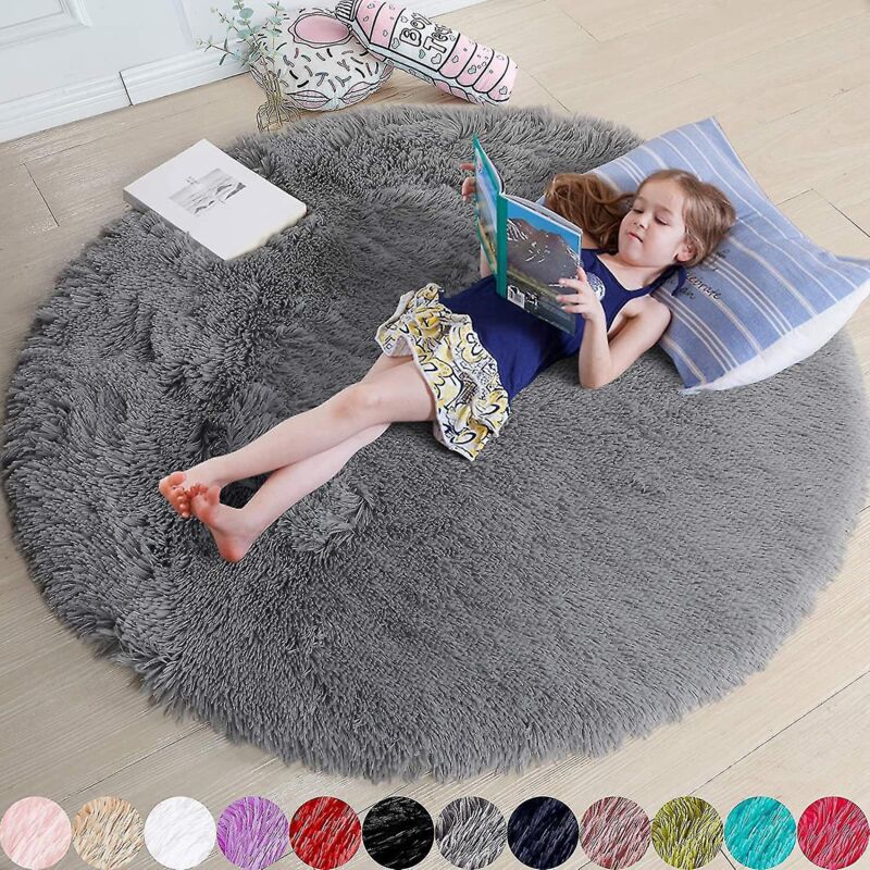 Runder, Puderrosa Teppich, Ideal Fürs Schlafzimmer, Weicher Runder Teppich 120 X 120 Cm, Ideal Für Kinder (1,40 X 1,40 M), Grau