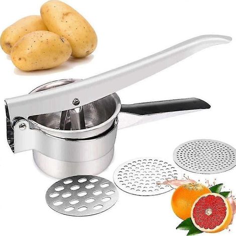 Kartoffelstampfer Aus Edelstahl Mit 3 Austauschbaren Scheiben, Besonders Robust Zum Pürieren Von Kartoffeln, Obst, Gemüse, Babynahrung Und Spaghetti.