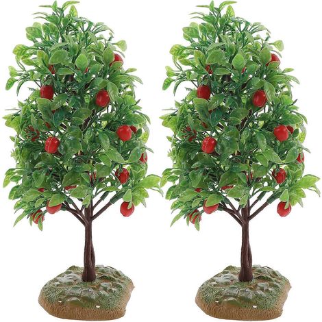 Set Mit 2 Künstlichen Obstbäumen Für Die Gartengestaltung Oder Tischdekoration In Sandoptik – 21,00 X 10,50 X 10,00 Cm – Grün
