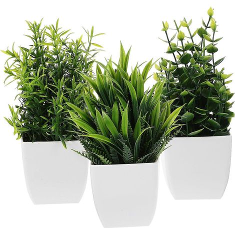 Set Mit 3 Kleinen Künstlichen Topfpflanzen In Verschiedenen Ausführungen Für Zuhause Oder Büro. – 16,00 X 7,00 X 7,00 Cm – Grün