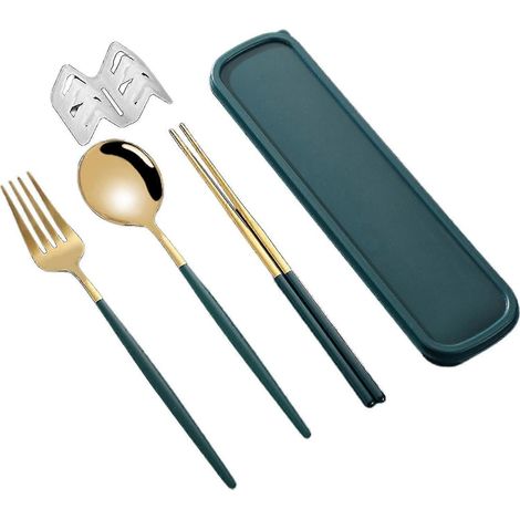 Kaesi Kb-2-teiliges, Grün-goldenes, Staubdichtes Edelstahl-besteckset Im Koreanischen Stil (essstäbchen, Gabel, Löffel) Für Den Täglichen Gebrauch