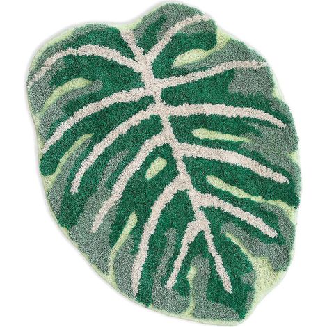 Rutschfeste Badematte Oder Getuftete Küchenmatte Mit Monstera-blattmotiv. Bodenmatte Für Kinder Und Haustiere.