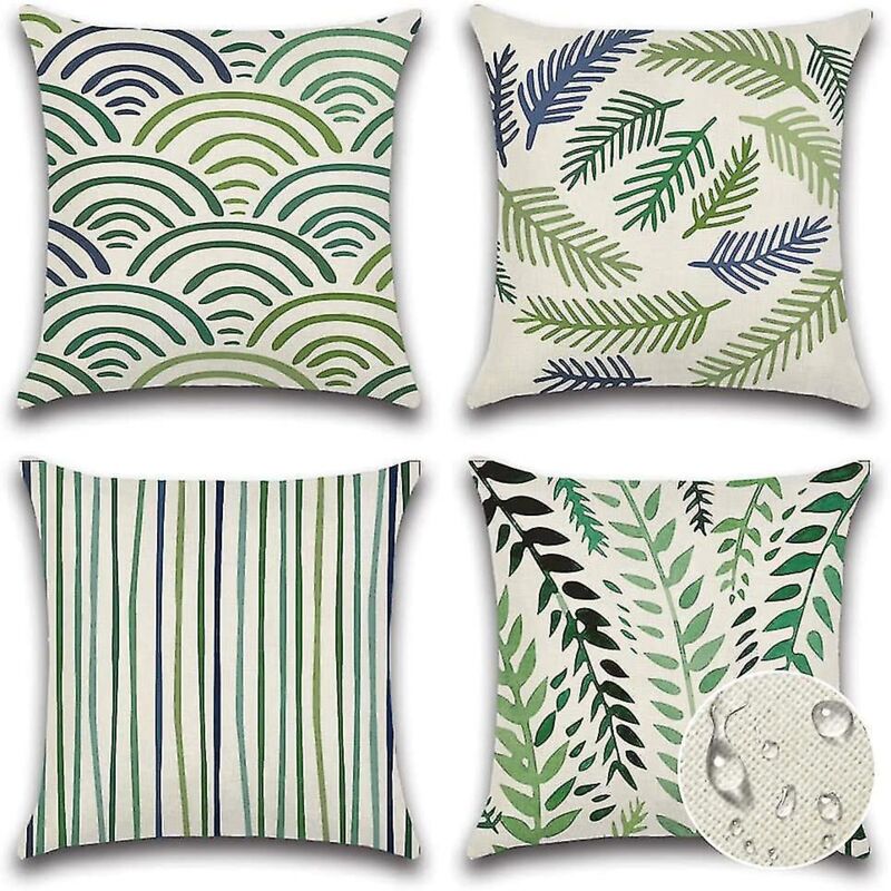 Set Mit 4 Wasserdichten Kissenbezügen Für Gartensofas, 45 X 45 Cm (grünes Blattmuster)