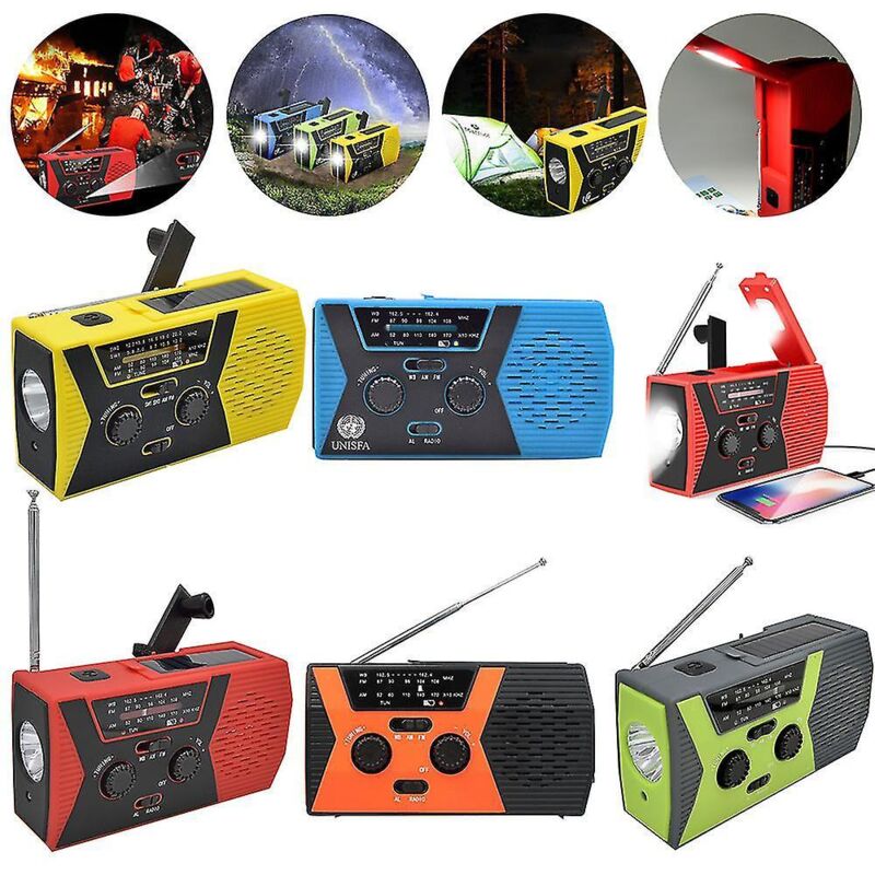 Handkurbelbetriebenes, Solarbetriebenes Wetterradio Mit Taschenlampe, Ladegerät, Leselampe Und 4000-mah-powerbank