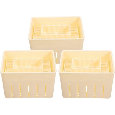 Set Mit 3 Kunststoff-tofuformen Mit Deckeln Zur Herstellung Von Tofu. – 14,00 X 10,50 X 9,00 Cm – Hellgelb