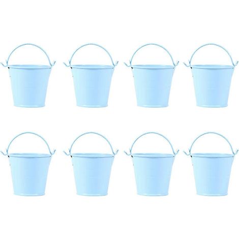 Set Mit 8 Mini-eimern Aus Weißblech, Kleine Blumeneimer, Mini-eimer Für Zimmerpflanzen (hellblau) – 6,2 X 6,2 Cm