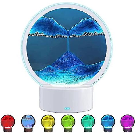 Treibsandtisch Mit Led-beleuchtung, 3d-fließsandornament, Rundem Glasrahmen, Farbwechselndem Sand Und Touch-steuerung, Flüssigsandmalerei Für Den Schreibtisch