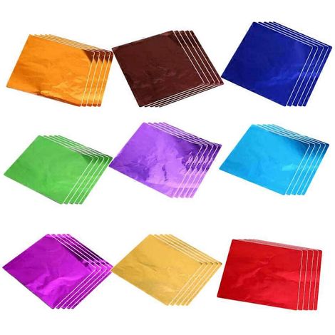 900 Blatt Farbige Aluminiumfolie, Ideal Zum Verpacken Von Tee, Geschenken Und Schokolade (100 Blatt Pro Packung, Verschiedene Glänzende Ausführungen). – 9,00 X 9,00 X 0,10 Cm
