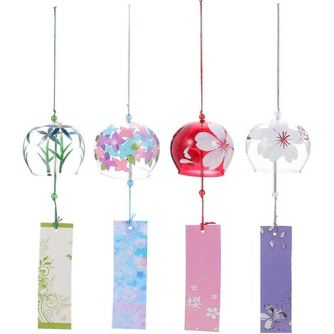 Set Mit 4 Windspielen Aus Klarglas Für Flur Oder Terrasse. – 7 X 7 X 8 Cm – Verschiedene Farben