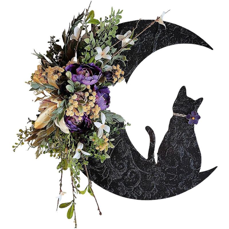 Mondkatzen-kranz Für Halloween, Türdekoration, Zweige, Kätzchen, Kunstblumen, Mondkatzen-kranz - A6