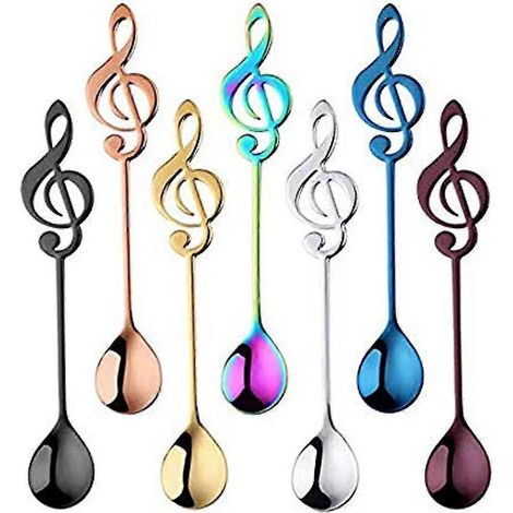 Set Aus 7 Edelstahl-teelöffeln, Ein Hübsches Set Musikalischer Löffel In Regenbogenfarben Zum Umrühren Von Tee, Desserts, Getränken, Milchshakes, Suppen Und Mehr.