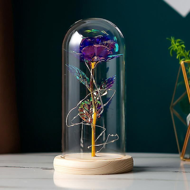 Ewige Rose Aus Die Schöne Und Das Biest, Infinity Rose Unter Einer Glaskuppel, Violettes Led-licht
