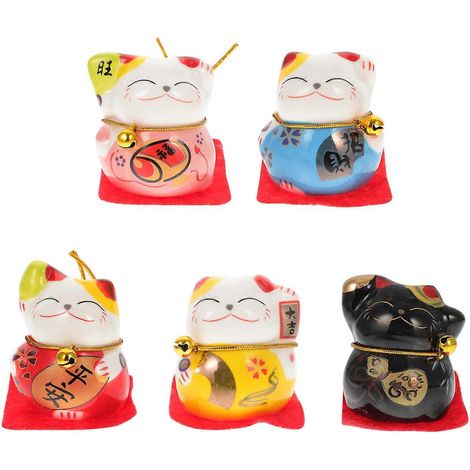 Set Mit 5 Miniatur-glückskatzenfiguren Im Japanischen Stil, Autodekoration. – 4,5 X 4 Cm