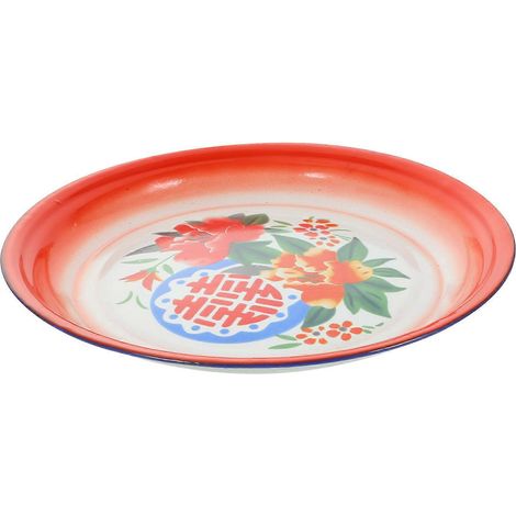 Runder Emaillierter Teller Im Chinesischen Stil, Obst- Und Gemüseteller, Emailliertes Tablett – 25,00 X 25,00 X 2,50 Cm