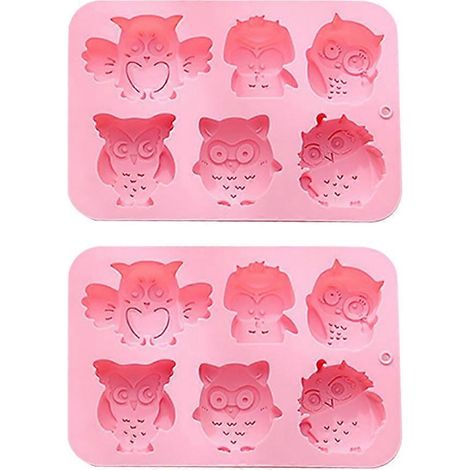 Eulenförmige Kuchenform (2er-set), Silikon-fondantform, Diy-kuchenform, Backform – 19,90 X 13,80 X 2,40 Cm – Rosa