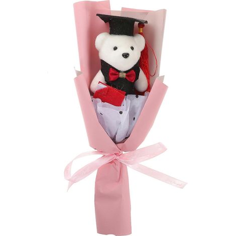 Abschlussstrauß – Niedlicher Bärenstrauß – Partyzubehör Für Die Abschlussfeier – 28,5 X 12 Cm – Rosa
