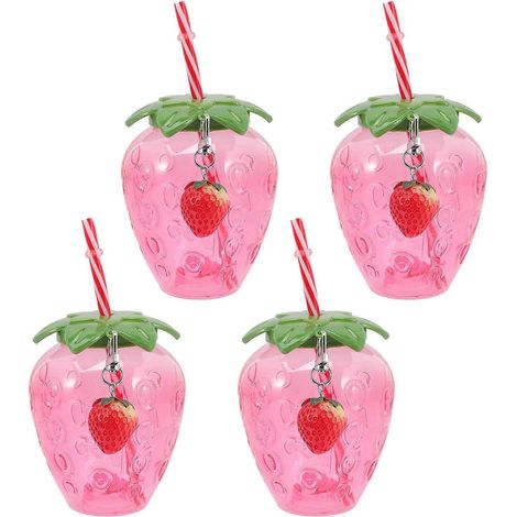 Set Mit 4 Niedlichen Trinkbechern In Erdbeerform, Perfekt Für Schüler Und Für Milchtee. – 12 X 10 Cm