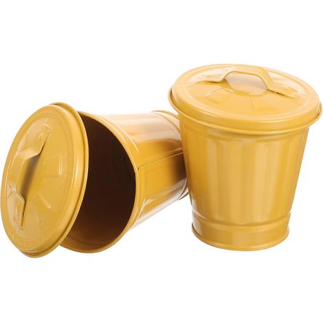 Set Mit 2 Verzinkten Büroabfalleimern Aus Eisen, Mülleimer, Abfallbehälterhalterung – 13,00 X 9,00 X 9,00 Cm – Gelb
