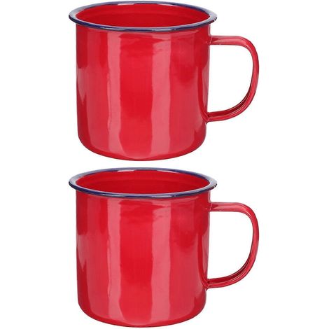Set Mit 2 Vintage-emaille-wasserbechern, Trinkbecher Für Zuhause Oder Büro – 13 X 10 Cm – Rot