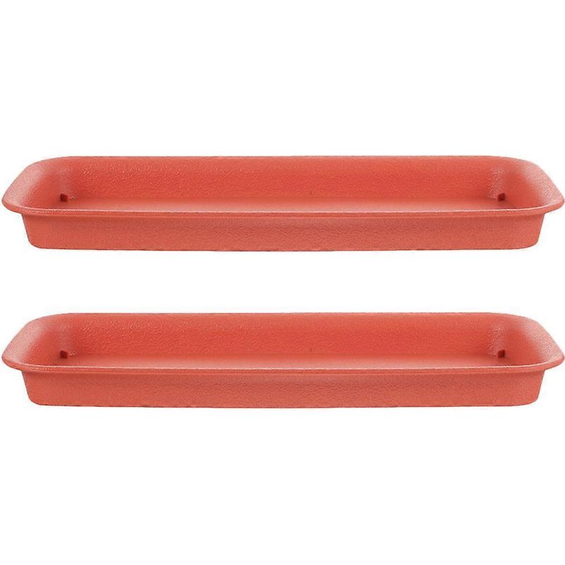 Set Mit 2 Rechteckigen Untersetzern Für Blumentöpfe, Pflanzenständer Für Gartenpflanzen. – 33,30 X 14,00 X 2,60 Cm – Rot