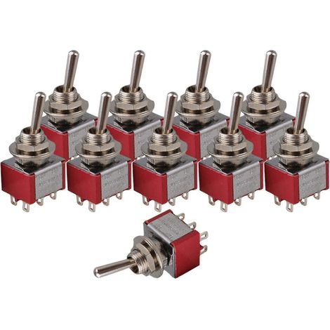 Dpdt-zweiwege-kippschalter, 125 V, 6 A, Rot, 10er-packung