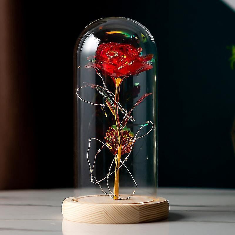 Ewige Rose Aus Die Schöne Und Das Biest, Infinity Rose Unter Einer Glaskuppel, Rotes Led-licht