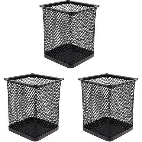 Set Mit 3 Quadratischen Stifthaltern Aus Eisen, Kreatives Design, Für Zuhause Oder Büro (schwarz) – 10 X 8,4 Cm – Schwarz