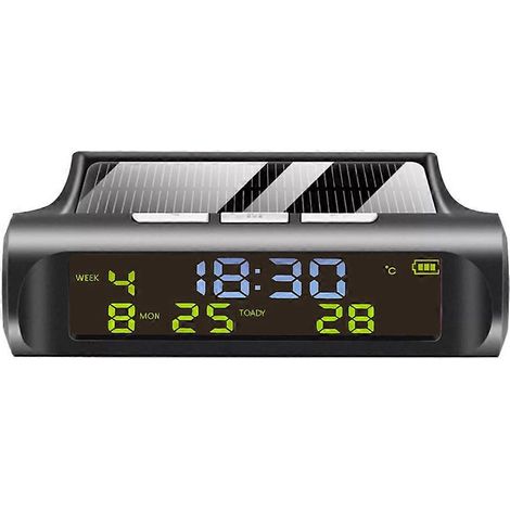 Autouhr Mit Thermometer, Solarbetriebene Digitale Armaturenbrettuhr – 9,00 X 6,00 X 3,00 Cm – Schwarz